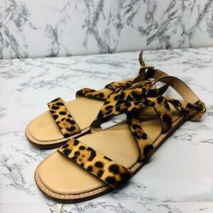 Boden Leopard Print Strappy Sandals in Tan and Black
